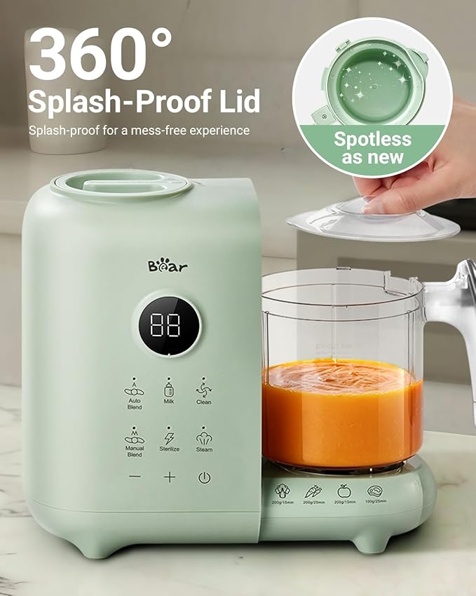 Bear Baby Food Maker with Dual-Layer Steam Baskets, OneStep Baby Food Processor Steamer Puree Blender Grinder Mills Machine, Auto Cooking Grinding&Sterili-zing for Healthy Homemade Baby Food, BPA-Free
