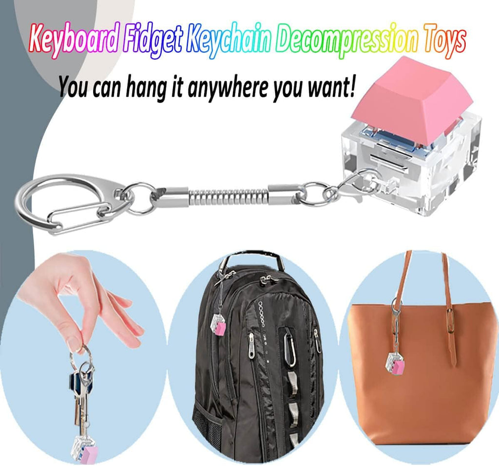 Keyboard Fidget Toys, Keyboard Fidget Keychain Keyboard Decompression Toys Keyboard Fidget Toy Button Stress Relief Gifts for Adult and Kids,Finger Clicker Toys,ADHD Toy,Cool Fidgets(LED Light-Pink)