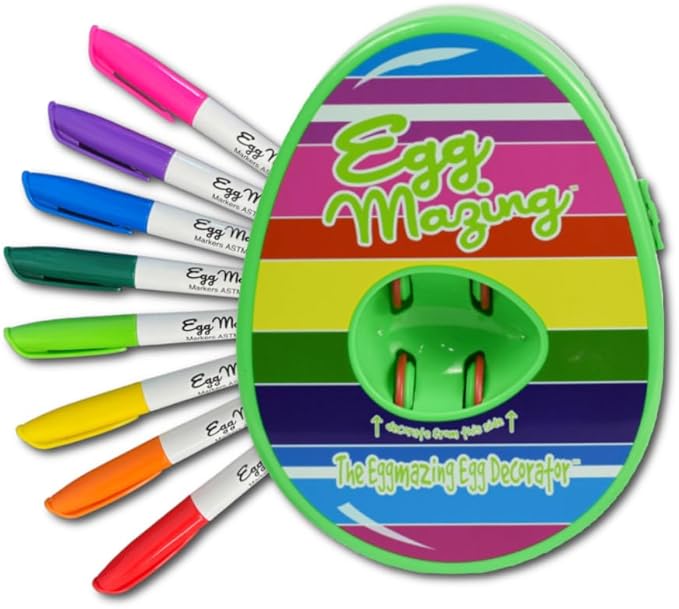 The Eggmazing Egg Decorator Easter Egg Decorator Kit - Arts and Crafts Set - Includes Egg Decorating Spinner and 8 Colorful Quick Drying Non Toxic Markers (Spring Green) - Packaging May Vary