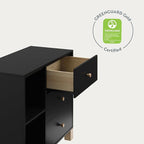 Storkcraft California 3 Drawer Combo Dresser (Black with Driftwood) – GREENGUARD Gold Certified, Interlocking Drawer System, Pre-Installed Drawer Tracks for Easier Assembly, Spacious Cabinet