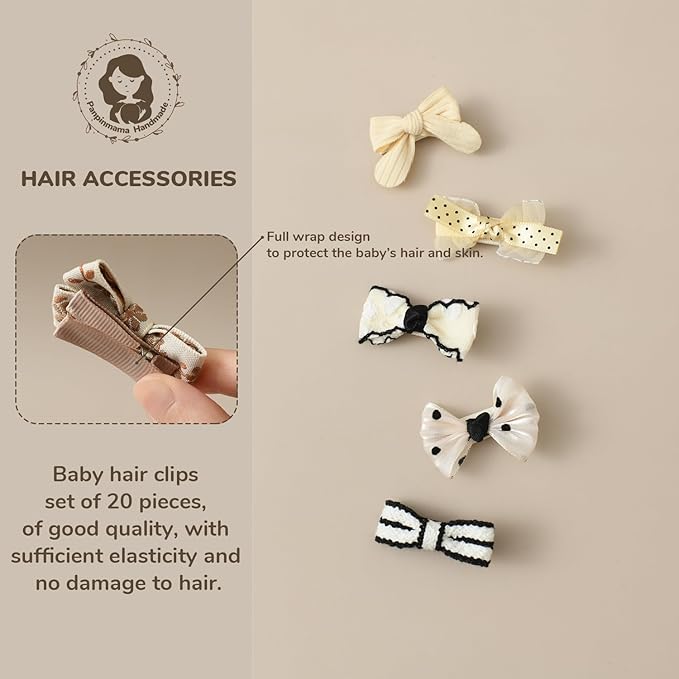 20 PCS Baby Hair Clips Set 2'' Toddler Girl Hair Bows Fully Covered Barrettes Infant Tiny Hair Accessories for Babies Kids Fine Hair