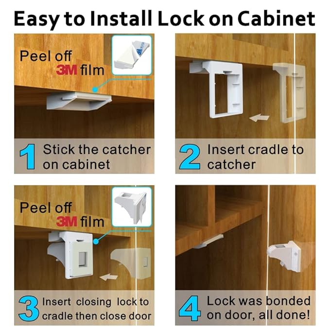 Upgraded Magnetic Cabinet Locks Baby Proofing Cabinet Locks with Fast Installing Tools (2 Pack Keys)
