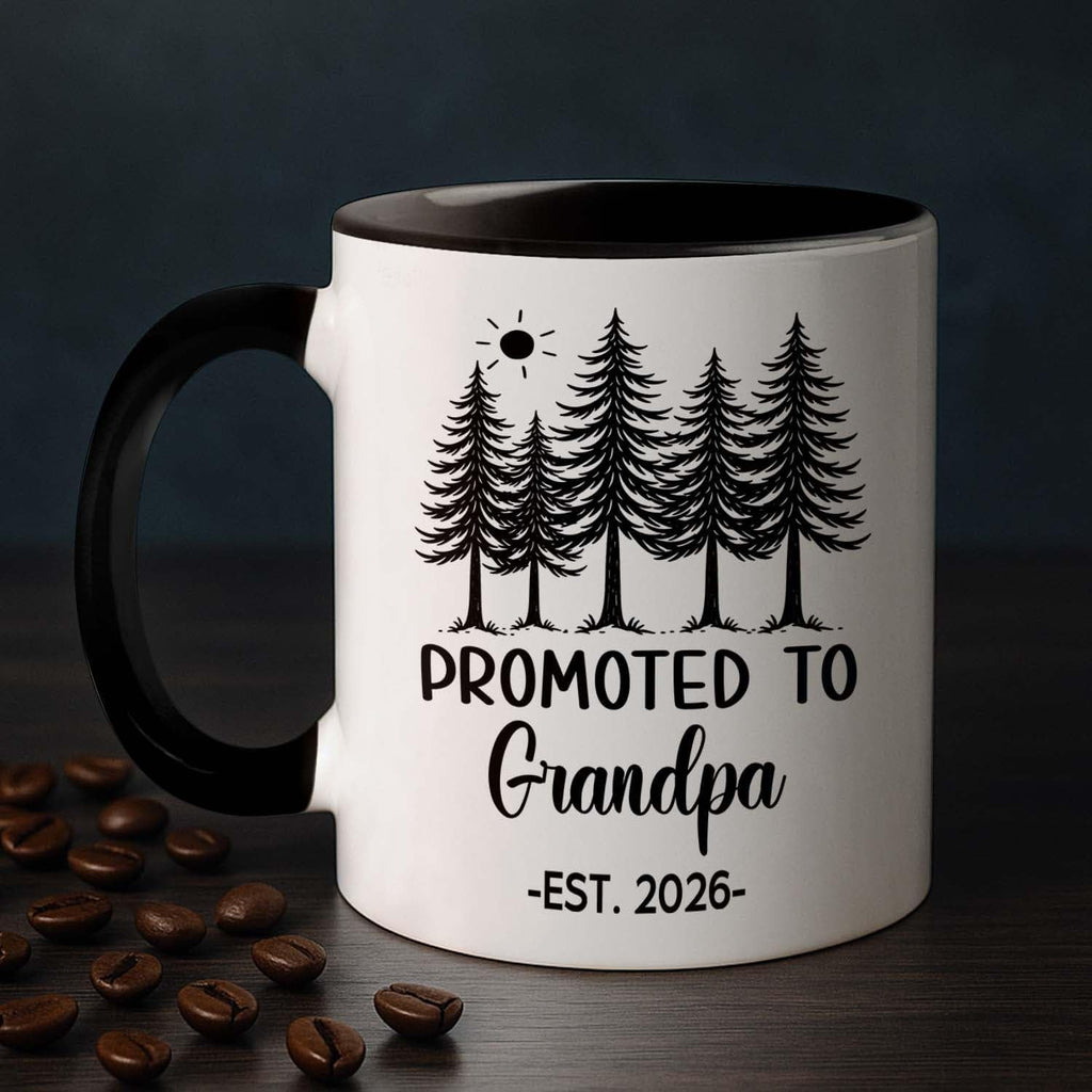 Personalized Grandpa EST 2026 Accent Mug Gift For New Grandad Grandfather, Customized Promoted To Grandpa White Coffee Mug 11 Oz 15 Oz, Pregnancy Announcement Travel Cup Gift For Pawpaw From Family