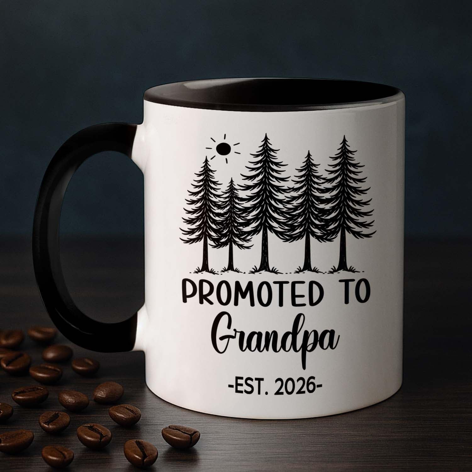 Personalized Grandpa EST 2026 Accent Mug Gift For New Grandad Grandfather, Customized Promoted To Grandpa White Coffee Mug 11 Oz 15 Oz, Pregnancy Announcement Travel Cup Gift For Pawpaw From Family