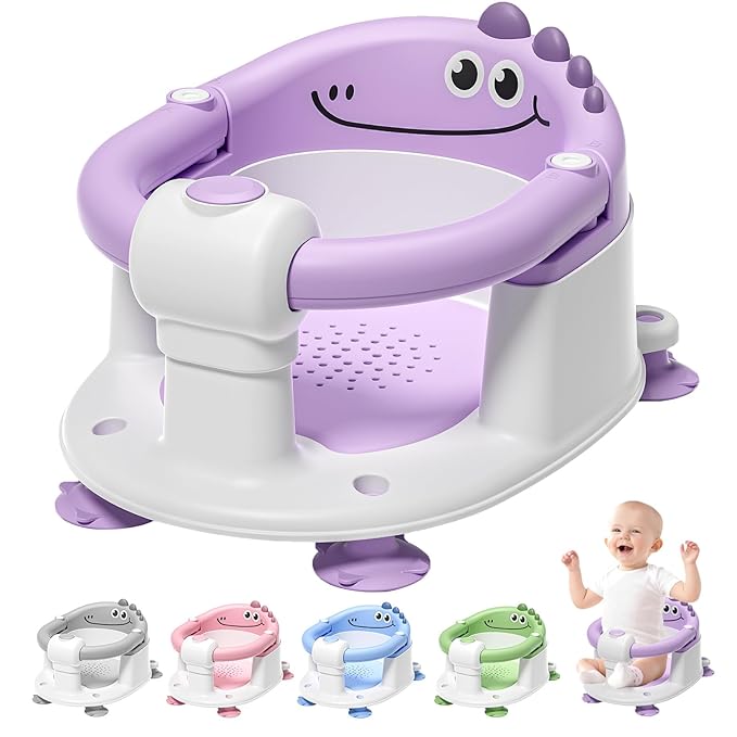 TPN Baby Bath Seat for Babies 6 Months & Up, Non-Slip Toddler Bath Seat with 5 PCS Waterproof Emoji Stickers, Portable Infant Bath Seat for Baby(Lavender)