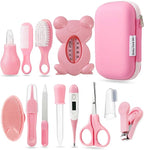 PandaEar Baby Healthcare and Grooming Kit, Baby Safety Set Baby Comb, Brush, Finger Toothbrush, Nail Clippers, Scissors, Nasal Aspirator, Baby Essentials Nursery Care Kit (13-in-1 Pink)