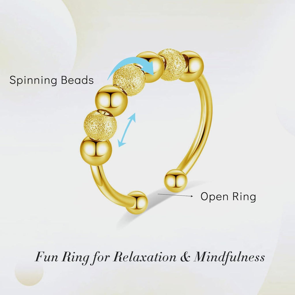 INFUSEU Funny Spinner Fidget Rings for Women Girls Anti Anxiety Stress Worry, Adjustable Size
