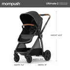 Mompush Ultimate2 Baby Stroller, Premium Convertible Full-Size Stroller for Toddler, Reversible Seat with One Hand Recline Adjustment, Car Seat Adapter Included