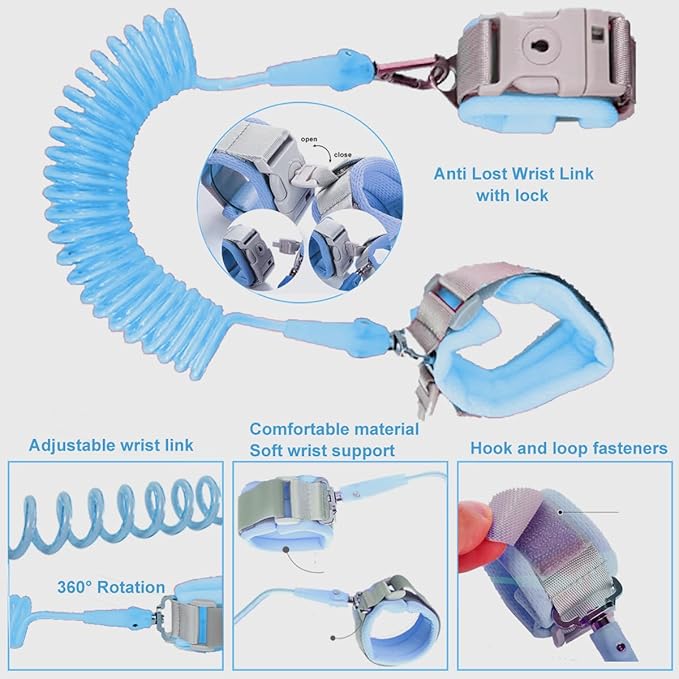 Toddler Harness with Leash - Child Leash and Anti Lost Wrist Link with Lock, Baby Walking Harness Assistant for Boys, Cute Traction Safety Leash for Kids, Holiday Travel Christmas Gift, Blue