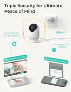 VistaView Lite Smart WiFi Baby Monitor with 2 Cameras- 4” 720P Split Screen & 1080P Camera App Control, Motion Alerts, Night Vision, 3000mAh Battery, 2-Way Talk, Triple Security, 1000ft Range