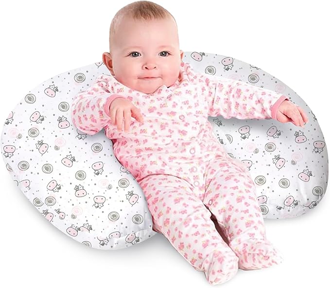 Nursing Pillow, Breast Feeding Pillows for Mom, Pink Calf Soft Cover with Breathable Filling, Feeding Support Pillow for 0-12 Months, Multifunctional Support Cushion for Travel (Cute Calf)