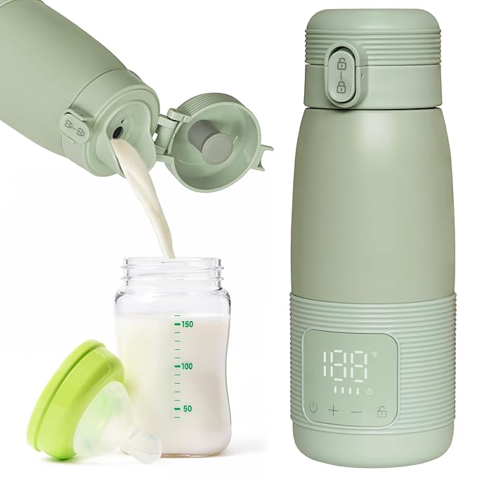 Portable Bottle Warmer for Travel - Super Fast Charging & 5-Min Heating for Breast Milk, Formula & Water, 17oz Large Capacity, Baby Flask for Vehicle Car Airplane Journey (350ML)