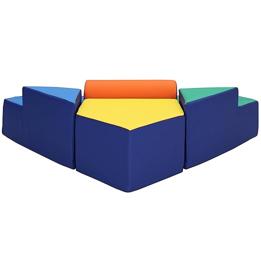 FDP SoftScape Step Up and Slide Corner Climber, Indoor Active Play Structure for Toddlers and Preschoolers, Soft Foam for Crawling and Sliding, Multiple Configurations (4-Piece) - Assorted, 13383