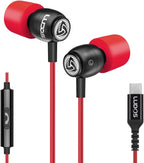 LUDOS Clamor USB C Headphones for iPhone 16 15 Pro Max Plus iPad Pro, 5 Years Warranty, USB-C Earbuds for Samsung Galaxy S24 S23 Ultra S22 S21 FE S20 A55 A54 A53, USB Type C Earphones - Red