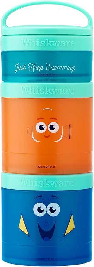 Whiskware Disney Pixar Stackable Snack Containers for Kids, 3 Stackable Snack Cups for School and Travel, Finding Nemo with Nemo and Dory