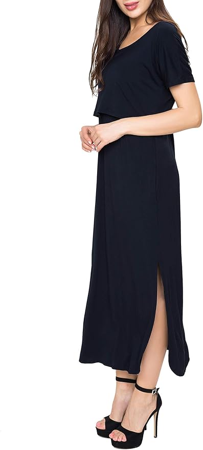 Smallshow Women's Maternity Nursing Dresses Split Long Dress for Breastfeeding