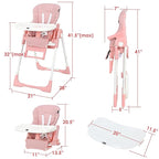 INFANS 4 in 1 High Chair–Booster Seat, Convertible Highchair w/Adjustable Height and Recline,Removable Tray,DetachableCushion, Installation-Free,Simple Fold for Baby, Infant& Toddler (Pink)