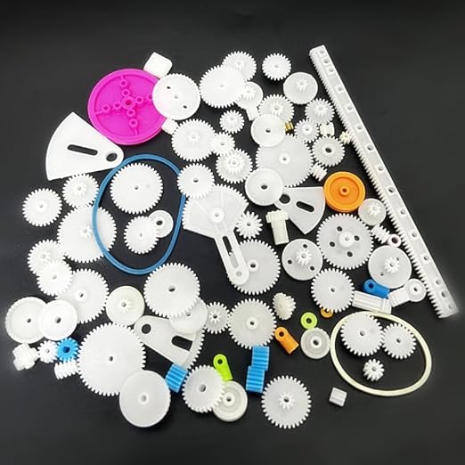 Electric DC Motor Kit, 6 Set 131 PCS Small Motors Kit, with 85 Plastic Gears Kit, Shaft Propeller, Plastic Wheels, 2 x AA Battery Holder, STEM Engineering Set for DIY Science Projects