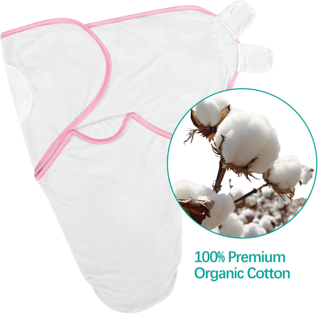Biloban Baby Swaddles 0-3 Months for Girls, Cotton Swaddle Blanket, Newborn Essentials, Pink & White, 2 Pack