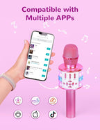 Amazmic Toys for Girls, Kids Karaoke Microphone Toddler Microphone for Kids with Lights, Birthday Gift for Girls, Boys Toy Age 3 4 5 6 7 8+(Light Pink)