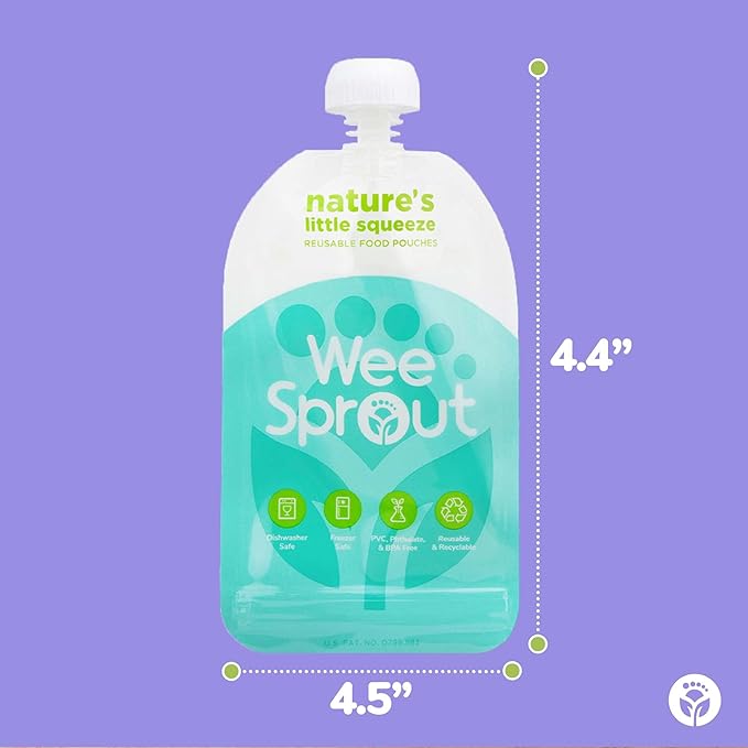 WeeSprout Double Zipper Reusable Food Pouches (Green, 3.4 fl oz)