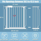 Extra Wide Baby Gate 38.5-43.5 Inch Walk Through Pressure Mounted No Drill Safety Child Gate with Door Tension Metal Gate for Stairs Doorway Puppy Dog Cat