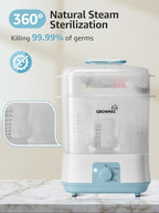 GROWNSY Adjustable 3 in 1 Large Bottle Sterilizer and Dryer, Electric Steam Baby Bottle Sterilizer, Bottle Sanitizer for Baby Bottles & Pacifiers, Breast Pump Parts Blue