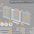 TSAYAWA Extra Wide Walk Through Baby Gate with Door,67-71.5 Inch Wide Presure Mounted No Drill Metal Auto Close Child Gate for Stair Doorway - Indoor Outdoor Safty Gate for Toddler Dog Doggie, White