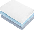 Muslin Swaddle Blankets, Nursery Receiving Blanket for Newborn, Baby Swaddle Wrap Soft Silky & Breathable, 3 Packs, 47 X 47In (White & Blue 3 Pieces)
