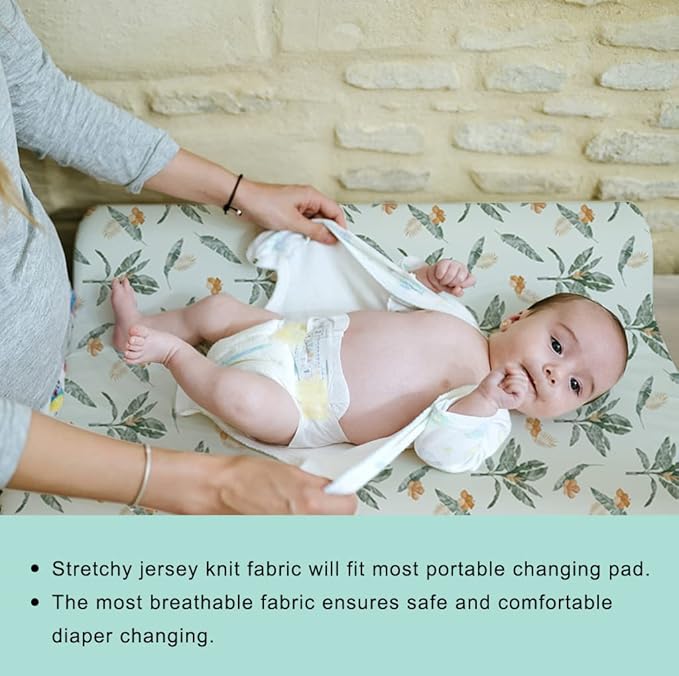 Stretchy Changing Pad Covers BROLEX Changing Table Cover for Baby Boys Girls,2 Pack Jersey Knit,Giraffe Leaf