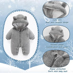 Newborn Baby Bear Outfit Suit Girls Boys Fleece Jumpsuit Romper Hooded Winter Snowsuit Clothes