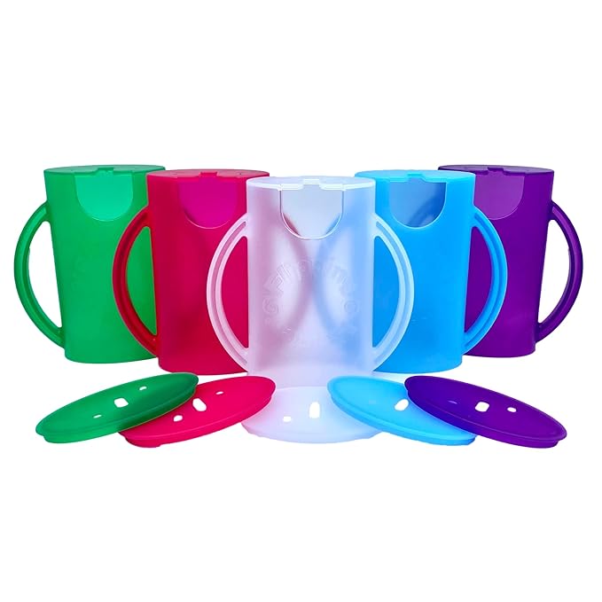 Flipping Holder Squeeze Proof Food Pouch Holder for Toddlers, Babies, Kids, Mess Free No Squeeze Juice Box Drink and Applesauce Snack Holder with Easy Grip Handles and Lid