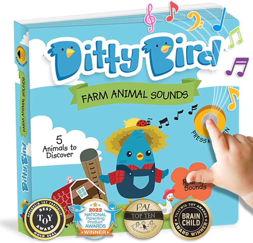 Ditty Bird Farm Animals Sound Book for Toddlers | Interactive Farm Board Book with Real Animal Sounds | Touch & Sound Book for Ages 1-3 | Sensory, Musical Book for Toddlers