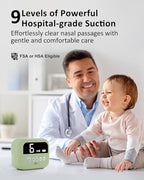 HEYVALUE Nasal Aspirator for Baby, Hospital Grade Nose Sucker with 9 Levels Suction, Night Light and Nursery Rhyme Soothing, Electric Nose Suction for Baby with Food-Grade Silicone Tips Green