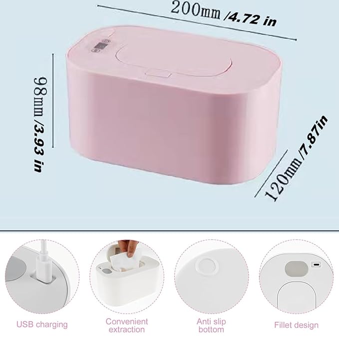 Portable Baby Wipe Warmer，Wipe Warmer and Baby Wet Wipes Dispenser to Even Heating, Wipe Heater with Temperature Display, Diaper Wipe Warmers for Home Car Travel Newborn Baby (White)