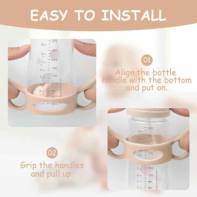 Silicone Baby Bottle Handles, 2PCS Pink/White Easy Grip Handles for Wide-Neck Bottles, BPA-Free, Dishwasher Safe