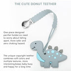 Teething Toys for Babies, Baby Teethers with Clip Silicone Baby Teether Toys for Boys and Girls Infant Teething Relief for Teething Dinosaur Shape, Gray