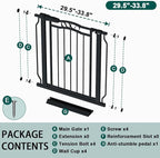 Fairy Baby Baby Gates for Stairs 29.5"-33.5" Wide, Safety Child Gate for Toddler Kids, Pet Dog Barrier Fence Indoor Metal Auto Close Walk Through, Black