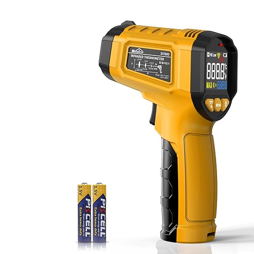 Infrared Thermometer Gun,SQECH Laser Thermometer Gun -58℉～1112℉(-50℃～600℃),Non-Contact Temperature Gun with Adjustable Emissivity&Color Backlight for Cooking, Pizza Oven,BBQ,Fridge,Engine,HVAC(Yellow)
