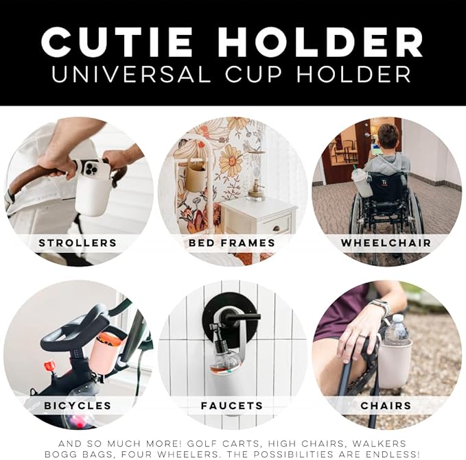 Ryan & Rose Cutie Holder Universal Stroller Cup Holder (Black (3 Pack))
