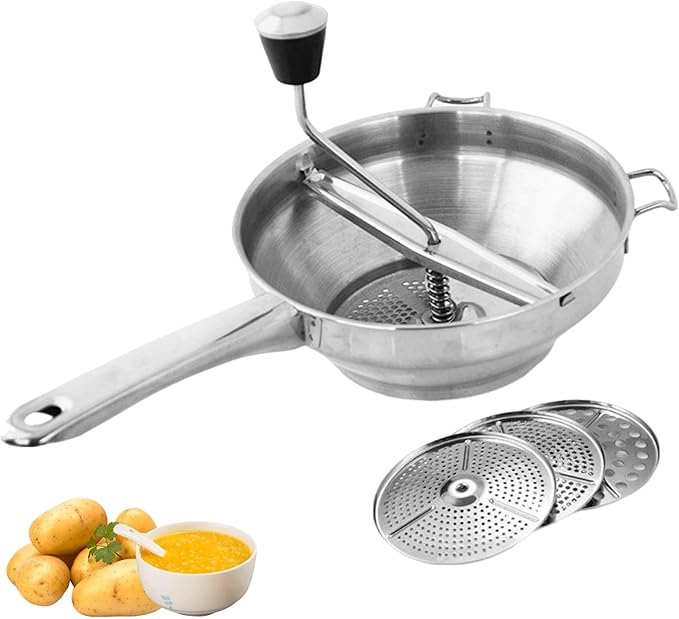 Stainless Steel Food Mill with 3 Milling Discs, Hand Grinder Baby Food Masher for Tomato Sauce Applesauce Jam Potato Ricer, Multifunctional Food Mill for Canning