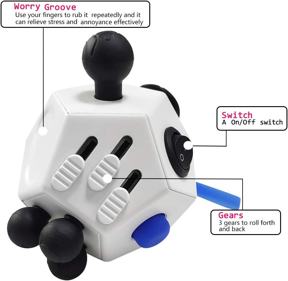 12 Sided Fidget Toys,Fidget Dodecagon Toys Anti-Anxiety,Relieves Stress and Autism for Kids ,Teens and Adults(White/A2)