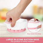MR. CHOU Suction Baby Bowls with Leakproof Tempered Glass Lids for Babies & Toddlers, Ceramic First Stage Infant Feeding Supplies with Handles, 100% Food Grade Snack Cotainer for Kids, Pink