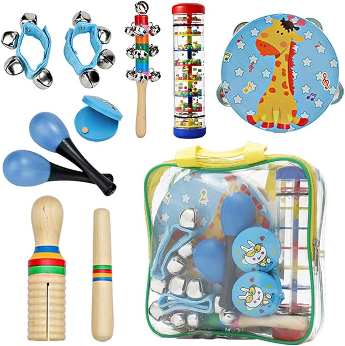 Kids Musical Instruments Toys Set: Baby Music Toys Montessori Percussion for Toddlers - Preschool Educational Musical Toys Set for Boys and Girls with Storage Bag (Blue)