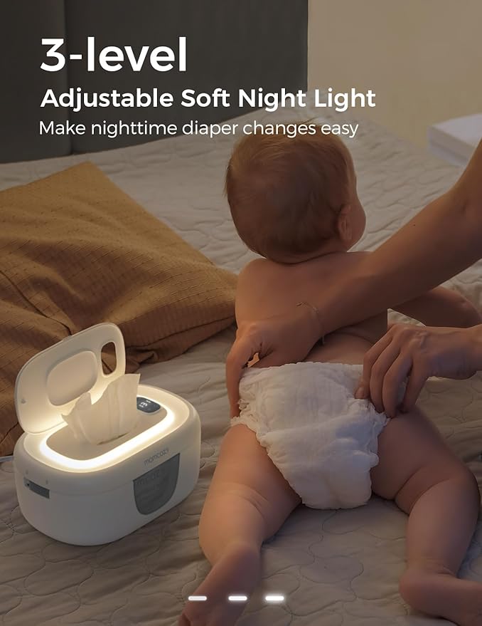 Momcozy Baby Wipe Warmer, Innovative Spring Design, Large Capacity Wipes Dispenser for 60-80pcs, Fast & Even Heating, 4 Modes of Temperature Heating Control, Diaper Wipe Warmer with Night Light, Grey