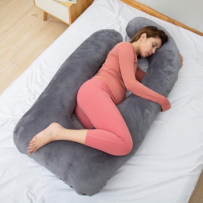 AS AWESLING 60in Full Body Pillow | Nursing, Maternity and Pregnancy Pillow | Extra Large U Shaped Sleeping Pillow with Removable Cover (Dark Grey)