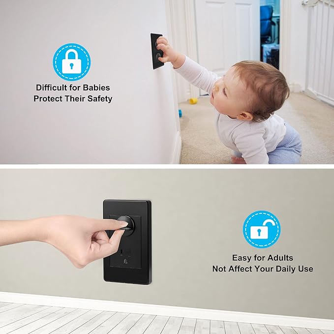 52 Pack Black Safety Outlet Covers Baby Proofing, Electrical Socket Outlet Plugs 3-Prong Child Proof for Kids House