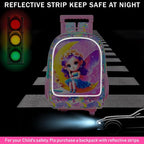 Girls Rolling Backpack, Cute Moon Fairy Roller Wheels Kids Bookbag - Wheeled Elementary School Bag - 3PCS Moon Fairy