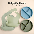 KeaBabies 2-Pack Silicone Baby Bibs for Eating - Sturdy Food-Grade Silicone Bibs for Babies Girl, Boy, Large Food Catcher, Clean & Put On Easily, Waterproof Toddler Feeding Essentials (Sage)