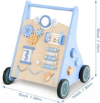Beright Wooden Baby Walker Push and Pull Learning Activity Walker with Wheels Montessori Walker Toy Multiple Activities Center Develops Motor Skills & Stimulates Creativity (Blue)